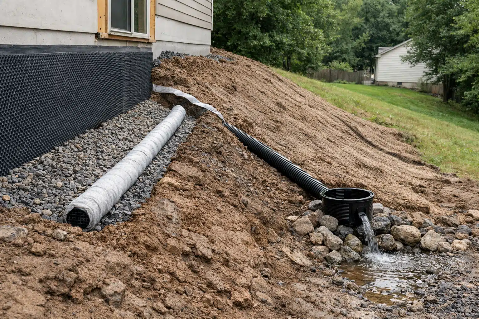 Tuyaux de drainage perforés installés sur un talus