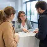 Certificat d'urbanisme : obtenir une réponse de la mairie avant d'acheter son terrain Conseillère expliquant des documents à un couple
